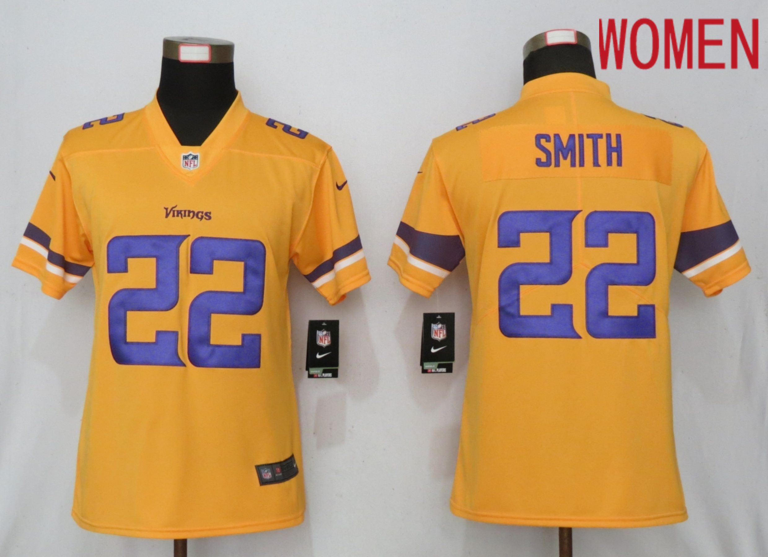 Women Minnesota Vikings #22 Smith 2019 Vapor Untouchable Nike Gold Inverted Elite Playe NFL Jerseys